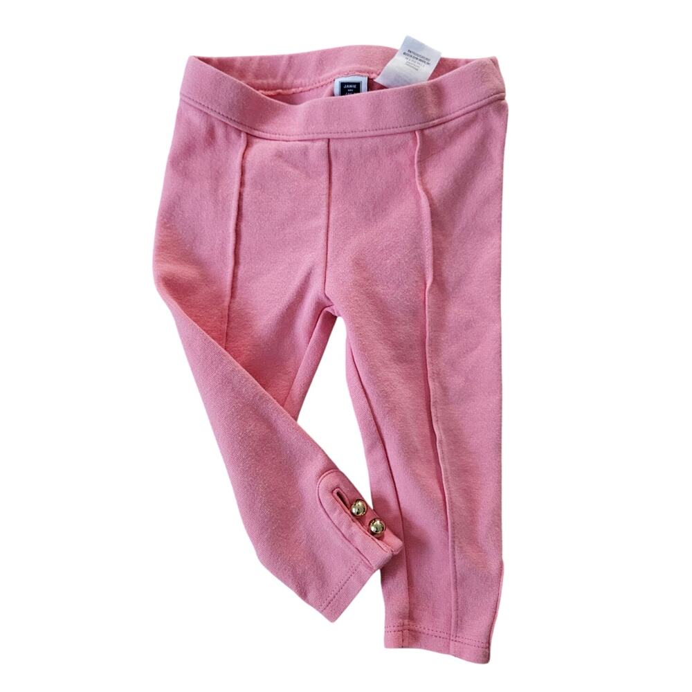 Janie and Jack Baby Girls Pink Seamed Leggings Gold Button Cuffs 6-12 Months